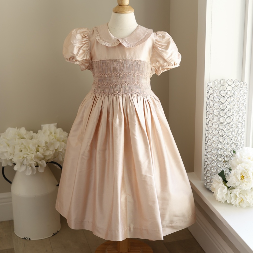 Pink Dupioni Silk Dress Girls Size 5/6 Luli & Me Special Occasion Like New